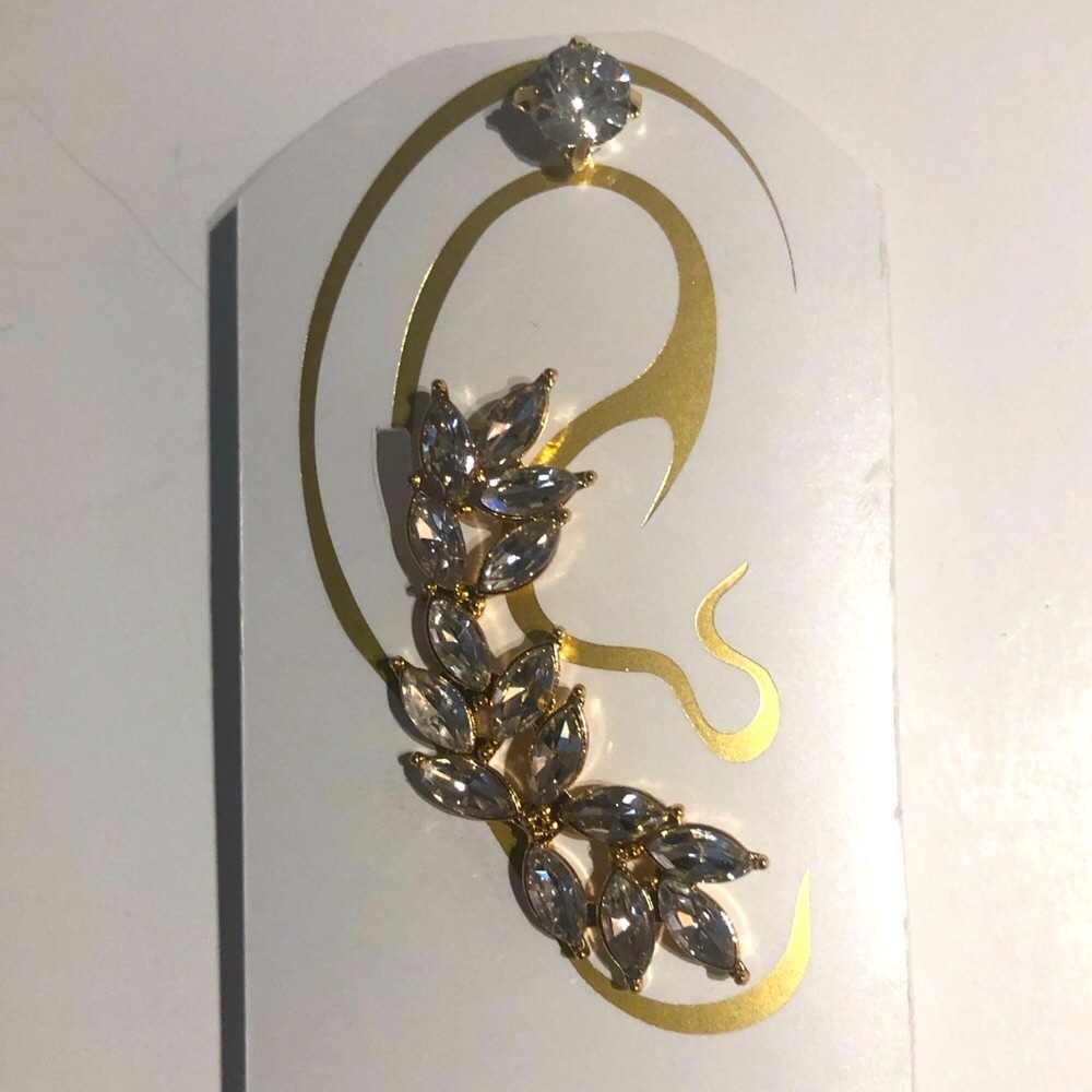 Gold & Rhinestone Ear Cuff w/Stud Rhinestone Earring - Picture 3 of 3